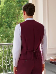 Officeau Men's Fashion New Solid Color Slim Fit Stretch 3 PiecesSuit Set, Including Blazer, Vest, And Pants, Business Work Formal Wear - Burgundy - View 8