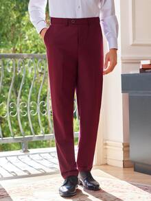 Officeau Men's Fashion New Solid Color Slim Fit Stretch 3 PiecesSuit Set, Including Blazer, Vest, And Pants, Business Work Formal Wear - Burgundy - View 9