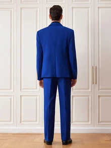 Officeau Men's 3 PiecesSuit Set Jacket, Trousers, Vest Fashion Formal Suit For Wedding And Party - Royal Blue - View 2