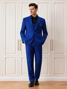 Officeau Men's 3 PiecesSuit Set Jacket, Trousers, Vest Fashion Formal Suit For Wedding And Party - Royal Blue - View 3