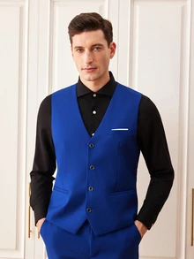 Officeau Men's 3 PiecesSuit Set Jacket, Trousers, Vest Fashion Formal Suit For Wedding And Party - Royal Blue - View 5