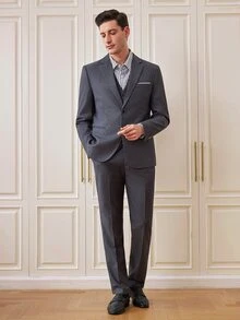 Officeau Men's 3 PiecesSuit Set, Blazer, Trousers, Vest, Fashionable Formal Suit For Wedding And Party - Dark Grey - View 3