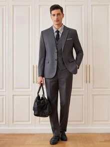Officeau Men's 3 PiecesSuit Set, Blazer, Trousers, Vest, Fashionable Formal Suit For Wedding And Party - Dark Grey - View 1