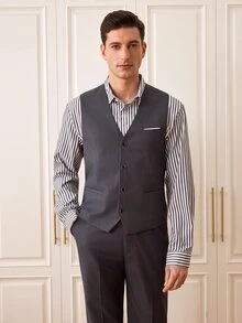 Officeau Men's 3 PiecesSuit Set, Blazer, Trousers, Vest, Fashionable Formal Suit For Wedding And Party - Dark Grey - View 6
