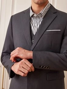 Officeau Men's 3 PiecesSuit Set, Blazer, Trousers, Vest, Fashionable Formal Suit For Wedding And Party - Dark Grey - View 8