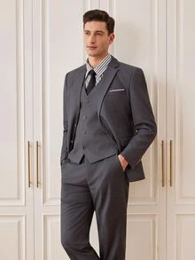 Officeau Men's 3 PiecesSuit Set, Blazer, Trousers, Vest, Fashionable Formal Suit For Wedding And Party - Dark Grey - View 5