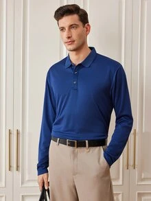 Officeau Men's Autumn Long Sleeve Polo Shirt, Suitable For 3 Occasions | Casual, Business, Golf, Daily Wear - Navy Blue - View 1