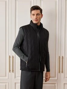 Officeau Men's Warm Full Zip Fleece Vest With Zipper Secure Pockets - Suitable For Hiking, Running, Training - Black - View 5