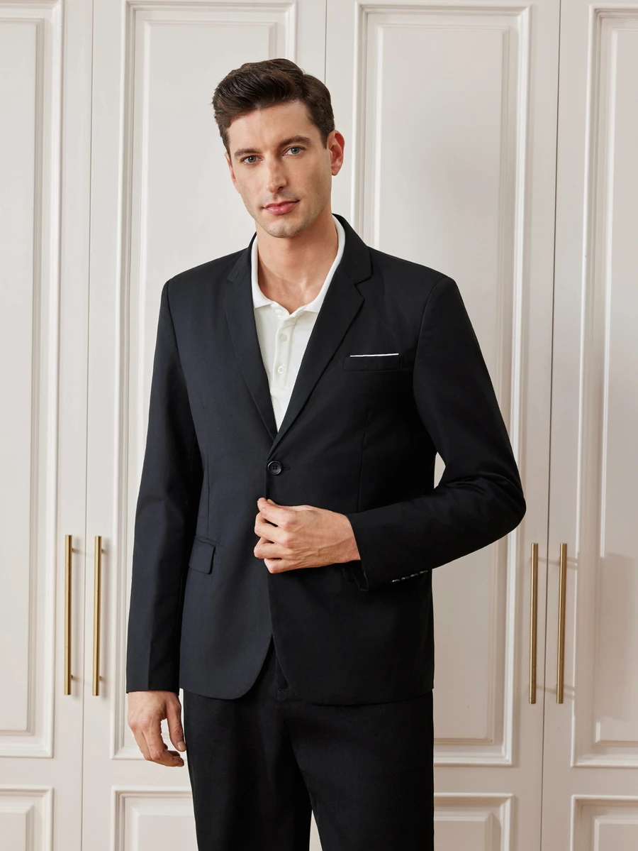 Officeau Men's Business Casual Single-Breasted Lapel Blazer Jacket - Black - View 1
