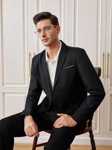 Officeau Men's Business Casual Single-Breasted Lapel Blazer Jacket - Black - View 5