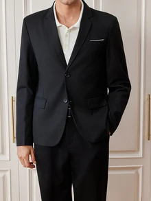 Officeau Men's Business Casual Single-Breasted Lapel Blazer Jacket - Black - View 6
