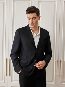 Officeau Men's Business Casual Single-Breasted Lapel Blazer Jacket - Black - View 4