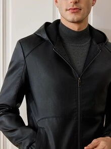 Officeau Men's Spring/Autumn Casual Retro Motorcycle Riding Hooded Jacket - Black - View 7
