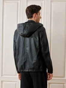 Officeau Men's Spring/Autumn Casual Retro Motorcycle Riding Hooded Jacket - Black - View 2