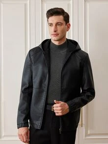 Officeau Men's Spring/Autumn Casual Retro Motorcycle Riding Hooded Jacket - Black - View 6