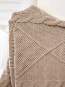 Solflare Plus Turtleneck Cable Knit Drop Shoulder Sweater Dress - Khaki - View 8