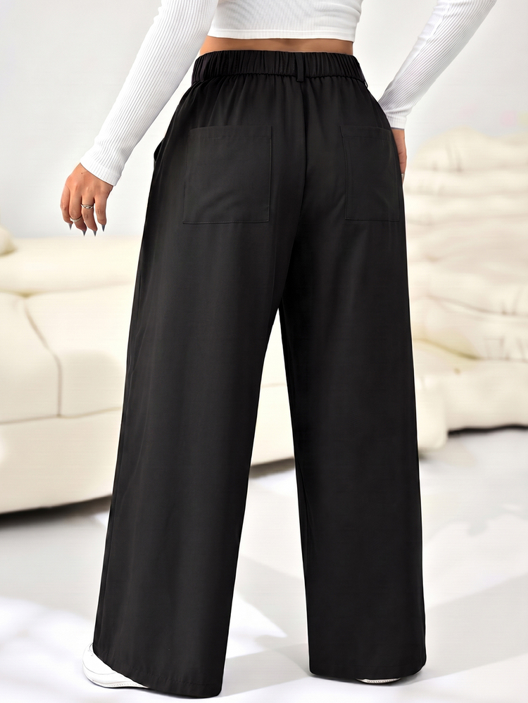 Solflare Plus Size Button Pocket Loose Casual Suit Pants - Multicolor - View 2