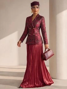 Structelle Elegant Casual Commute Dinner Cocktail Burgundy Jacquard Fabric Women's Blazer Summer - Burgundy - View 5