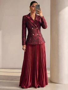 Structelle Elegant Casual Commute Dinner Cocktail Burgundy Jacquard Fabric Women's Blazer Summer - Burgundy - View 3