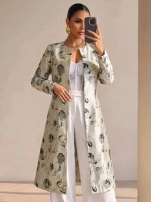 Xyvia Casual Elegant Gold Thread Jacquard Women's Jacket - Apricot - View 4