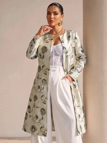 Xyvia Casual Elegant Gold Thread Jacquard Women's Jacket - Apricot - View 5