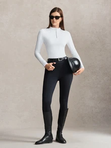 Activina Women's White Rhinestone Embellished Stand Collar Long Sleeve Zip-Up T-Shirt Equestrian Top Chic For Daily Wear Old Money Gym Horse Riding - White - View 6