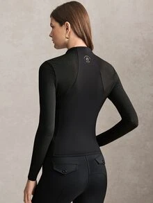 Activina Women's Solid Color Stand Collar Half-Zip Front Fitted Mesh Fabric Equestrian Jacket Chic For Daily Wear Studio Gym Old Money Horse Riding - Black - View 7