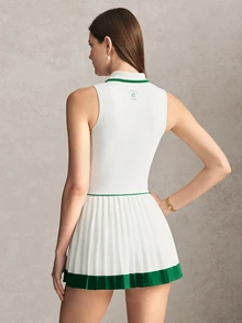 Activina Women's White & Green Sports Dress & Shorts Set Colorblock Athletic Skort All Season Ralphlauren Old Money For Daily Casual Wear - White - View 2