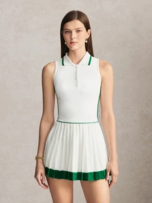 Activina Women's White & Green Sports Dress & Shorts Set Colorblock Athletic Skort All Season Ralphlauren Old Money For Daily Casual Wear - White - View 3
