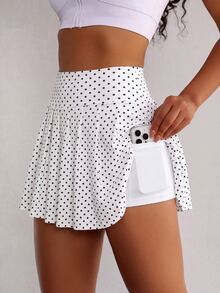 SHEIN Velisys 2pcs Women's Polka Dot Print Daily Fitness Skort With Pockets - Multicolor - View 8