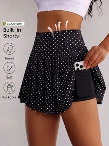 SHEIN Velisys 2pcs Women's Polka Dot Print Daily Fitness Skort With Pockets - Multicolor - View 6