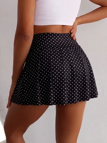SHEIN Velisys 2pcs Women's Polka Dot Print Daily Fitness Skort With Pockets - Multicolor - View 2
