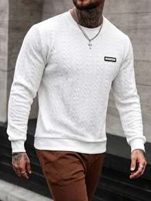 Manfinity Homme Men's Casual Streetwear Versatile Everyday Long Sleeve Sweatshirt Birthday Holiday White Autumn - White - View 5