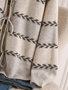 CosyJoli Plus Size Women's Geometric Pattern Drop Shoulder Long Sleeve Knit Cardigan - Multicolor - View 7