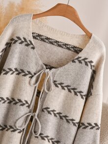 CosyJoli Plus Size Women's Geometric Pattern Drop Shoulder Long Sleeve Knit Cardigan - Multicolor - View 8