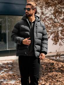 SHEIN Cottnline Men's Hooded Zip-Up Winter Padded Coat - Dark Grey - View 6