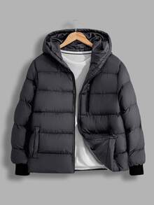 SHEIN Cottnline Men's Hooded Zip-Up Winter Padded Coat - Dark Grey - View 3