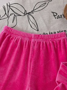 SHEIN Elladie kids 女童 2 件套亮片蝴蝶結拉鍊連帽外套與喇叭褲，運動時尚風，適合學校與球類運動 - 粉色 - 查看 10