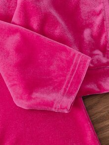 SHEIN Elladie kids 女童 2 件套亮片蝴蝶結拉鍊連帽外套與喇叭褲，運動時尚風，適合學校與球類運動 - 粉色 - 查看 9