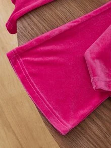 SHEIN Elladie kids 女童 2 件套亮片蝴蝶結拉鍊連帽外套與喇叭褲，運動時尚風，適合學校與球類運動 - 粉色 - 查看 12