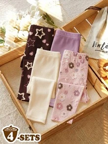 女嬰 3件組花卉印花內搭褲 - 白色 - 查看 2