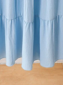 SHEIN Sparklyn 青少年女孩休閒度假白色拼接裙，4層，可愛，校園風，返校季秋季 - 藍色 - 查看 8