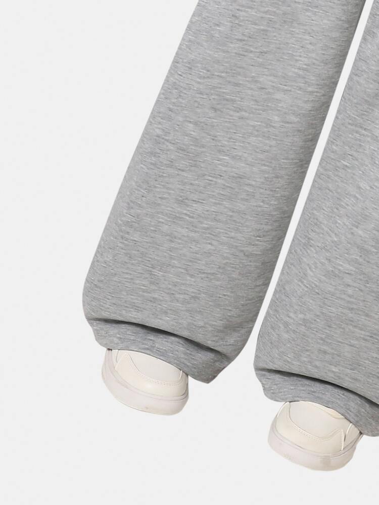 SHEIN Teen Girls High Waist Casual Urban Outdoor Knit Straight Leg Sweatpants Summer, Minimalist, Back To School, Outfit Grey Autumn Fall - Grey - View 4