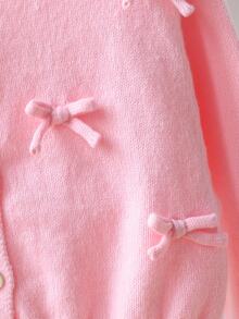 SHEIN Playful Pals Girls Handmade Bow Knitted Sweater Cardigan, Autumn/Winter Fall Baby Pink - Pink - View 7