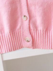 SHEIN Playful Pals Girls Handmade Bow Knitted Sweater Cardigan, Autumn/Winter Fall Baby Pink - Pink - View 8