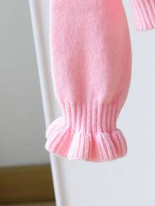 SHEIN Playful Pals Girls Handmade Bow Knitted Sweater Cardigan, Autumn/Winter Fall Baby Pink - Pink - View 6