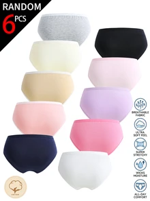 [6 piezas surtido aleatorio] Calzoncillos tipo bóxer básicos de unicolor de algodón puro, cómodos y amigables con la piel para niñas preadolescentes, para todas las estaciones, otoño - Multicolor - Ver 2
