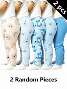SHEIN 2 Random Pieces From 5 Designs, Cute Comfortable Minimalist Soft Casual Cartoon Print, Cartoon Boys Pants Daily Wear, Boys Favorite Pattern Gift - Multicolor - View 2