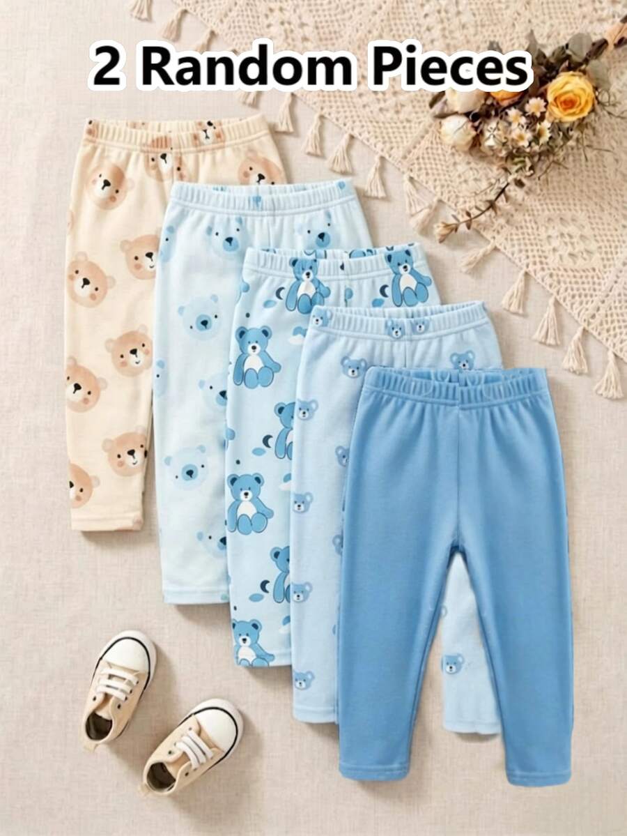 SHEIN 2 Random Pieces From 5 Designs, Cute Comfortable Minimalist Soft Casual Cartoon Print, Cartoon Boys Pants Daily Wear, Boys Favorite Pattern Gift - Multicolor - View 1