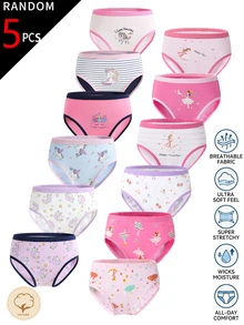 SHEIN [5pcs Random Assortment] Girls Toddler Underwear, Light Pink Purple Blue White Floral Mixed Color Triangle Panties, Soft - Multicolor - View 1